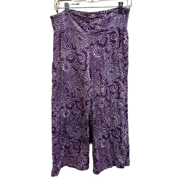 Free People Purple Floral Boho Funky Crossover Waist Wide Leg Pants - Picture 1 of 15